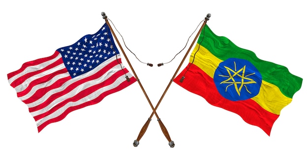 Bandiera nazionale dell'Etiopia e degli Stati Uniti d'America Sfondo per i progettisti