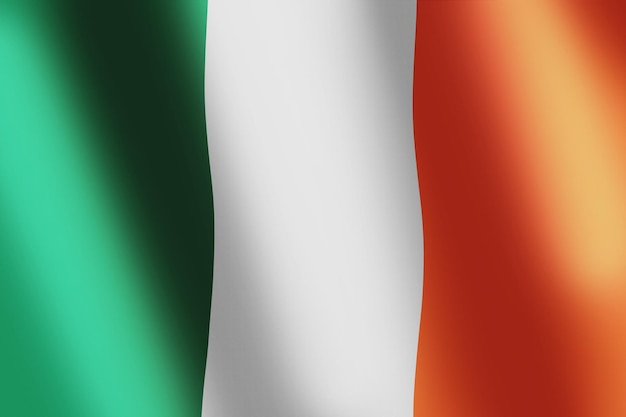 Bandiera nazionale dell'Irlanda Bandiera tricolore irlandese con una verticale impallidisce di verde bianco arancione con onda del vento liscia per banner o sfondo Colori nazionali dell'Irlanda Increspature delle onde sulla bandiera