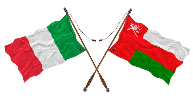 Bandiera nazionale dell'Oman e dell'Italia Sfondo per i progettisti