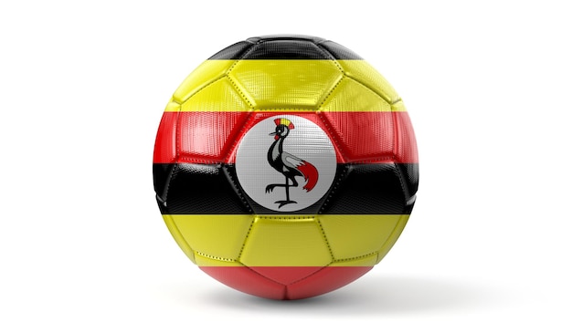 Bandiera nazionale dell'Uganda sull'illustrazione 3D del pallone da calcio