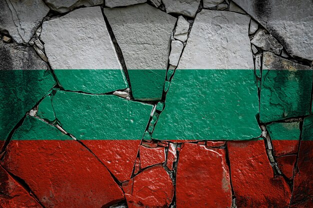 Bandiera nazionale della Bulgaria su un vecchio muro di pietra