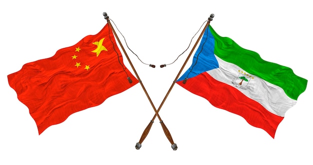 Bandiera nazionale della Guinea Equatoriale e della Cina Sfondo per i progettisti