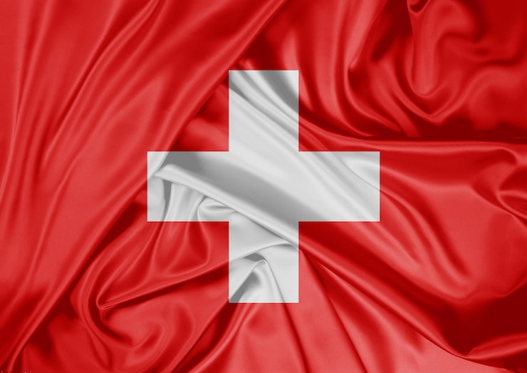 Foto bandiera nazionale della svizzera issata all'aperto rendering 3d della celebrazione del giorno della svizzera