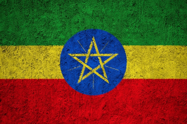 Bandiera nazionale dipinta dell&#39;Etiopia su un muro di cemento