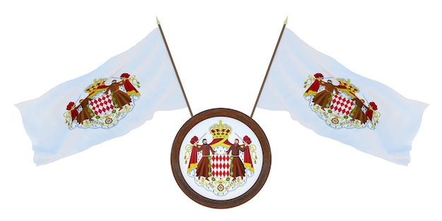 Bandiera nazionale e stemma di Monaco Sfondo per editori e designer Illustrazione 3D della festa nazionale