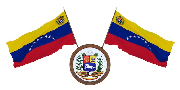 Bandiera nazionale e stemma Illustrazione 3D del Venezuela Sfondo per editori e designer Festa nazionale