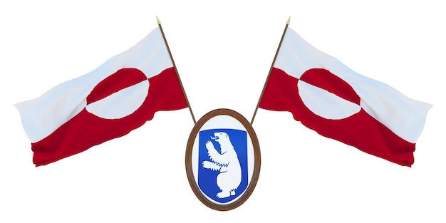 Bandiera nazionale e stemma Illustrazione 3D della Groenlandia Sfondo per editori e designer Festa nazionale