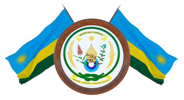Bandiera nazionale e stemma Illustrazione 3D delle Barbados Sfondo con bandiera del Ruanda