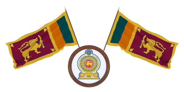 Bandiera nazionale e stemma Illustrazione 3D dello Sri Lanka Sfondo per editori e designer Festa nazionale