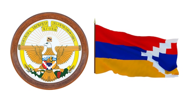 Bandiera nazionale e stemma Illustrazione 3D di Artsakh