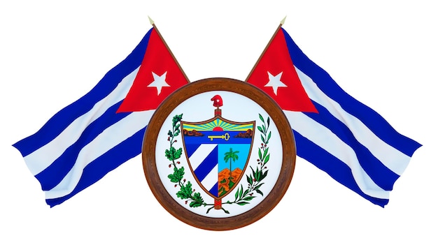 Bandiera nazionale e stemma Illustrazione 3D di Barbados Sfondo con bandiera di Cuba