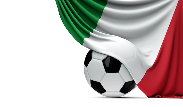 Bandiera nazionale italiana drappeggiata su un pallone da calcio Rendering 3D