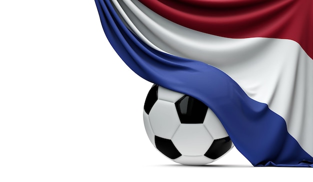 Bandiera nazionale olandese drappeggiata su un pallone da calcio Rendering 3D