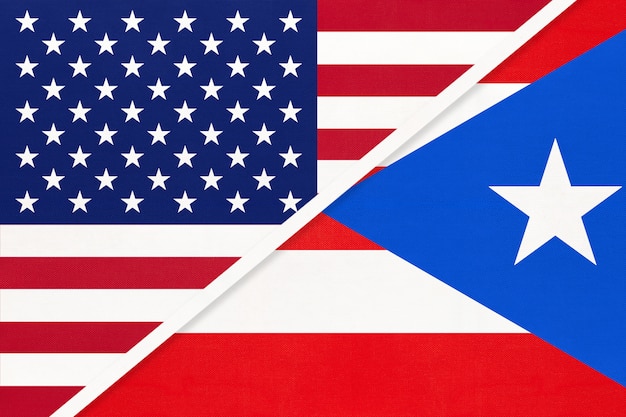 Bandiera nazionale USA vs Puerto Rico. Relazione tra due paesi.