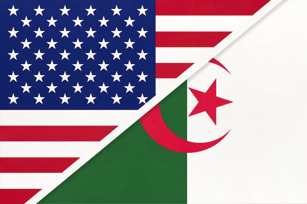 Bandiera nazionale USA vs Repubblica d'Algeria dal tessuto.