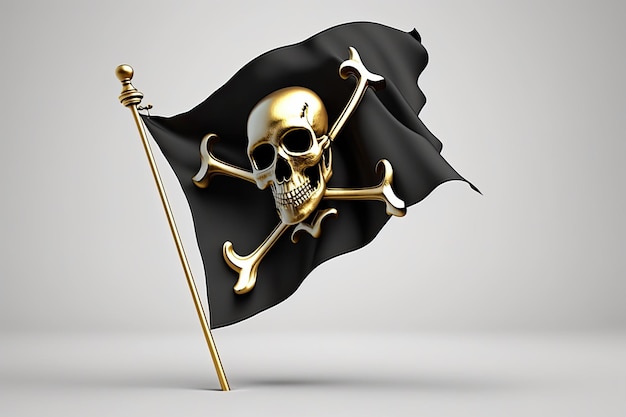 Bandiera pirata Jolly Roger tridimensionale rendering isolato su bianco