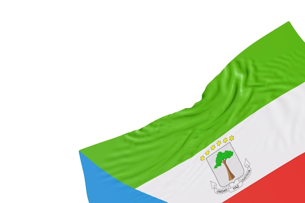 Bandiera realistica della Guinea equatoriale con pieghe isolate su sfondo bianco Elemento di progettazione dell'angolo del piè di pagina tagliato Perfetto per temi patriottici o promozioni di eventi nazionali Spazio di copia vuoto rendering 3D