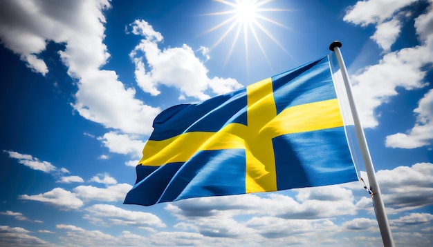 Bandiera svedese in una giornata di sole IA generativa