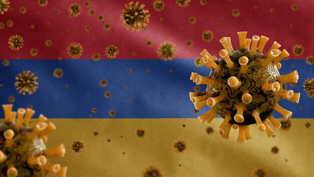 Bandiera sventolante armena e virus del microscopio del coronavirus