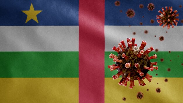 Bandiera sventolante dell'Africa centrale e virus del microscopio del coronavirus