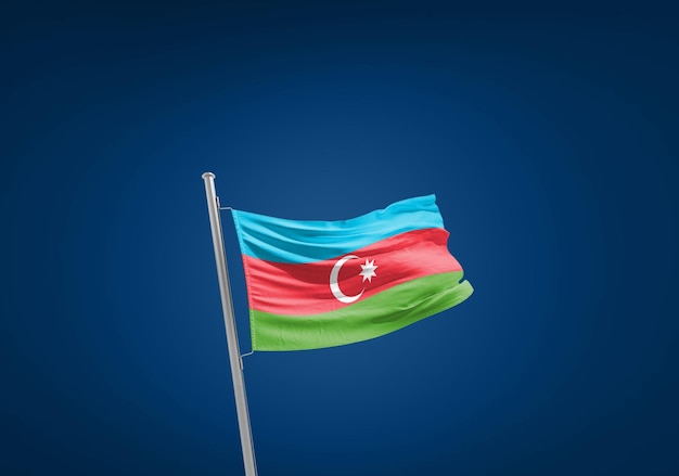 Bandiera sventolante dell'Azerbaigian su sfondo blu