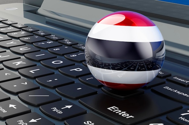 Bandiera tailandese sulla tastiera del computer portatile Online business eeducation shopping in Thailandia concetto di rendering 3D