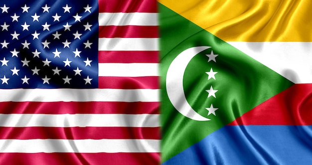 Bandiera USA e Comore in seta