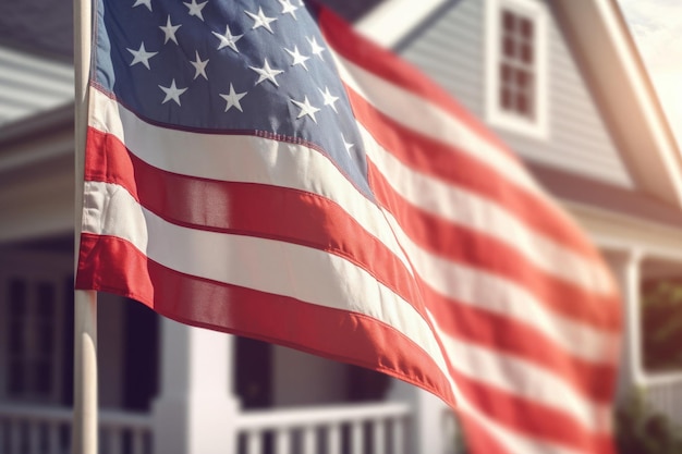 Bandiera USA su un angolo della casa vivente Simbolo di patriottismo IA generativa