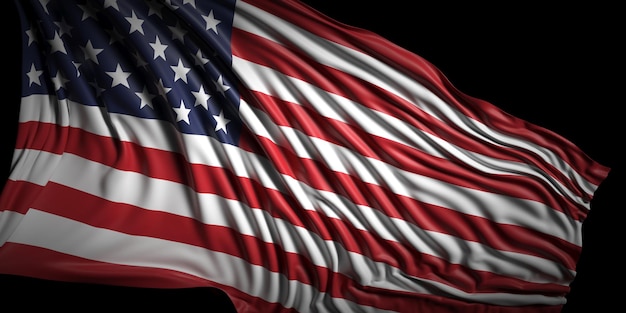 Bandiera USA sventola su sfondo nero 3d'illustrazione