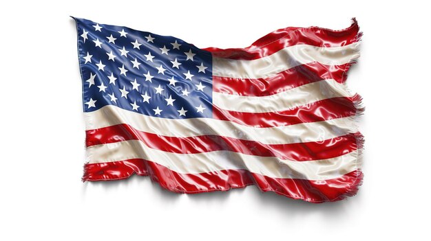 Bandiera USA sventolare nel vento isolato su sfondo bianco Ai generativa