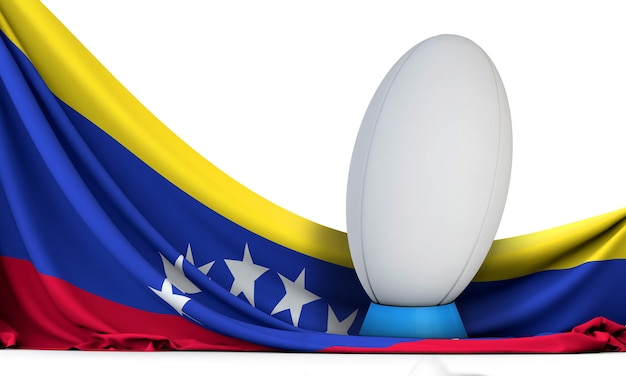 Bandiera venezuelana con pallone sportivo da rugby Rendering 3D