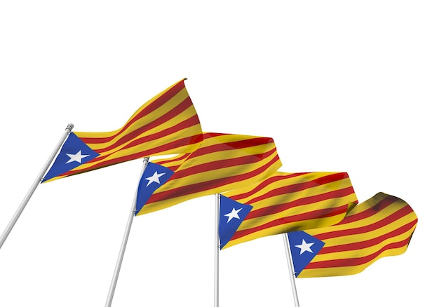 Bandiere catalane in fila con uno sfondo bianco Rendering 3D