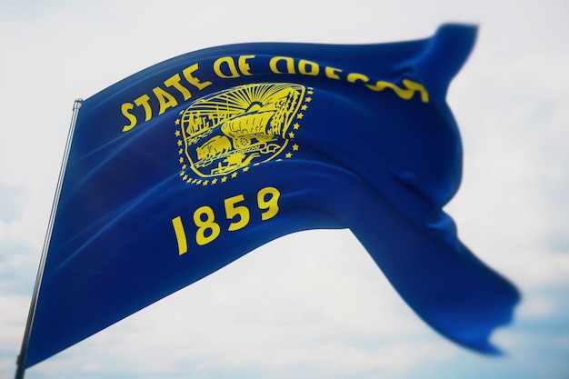 Bandiere degli stati degli USA. Bandiera dello stato dell'Oregon. illustrazione 3D. Collezione di bandiere degli Stati Uniti d'America.