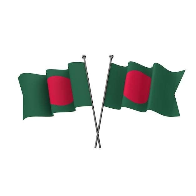 Bandiere del Bangladesh incrociate isolate su sfondo bianco Rendering 3D