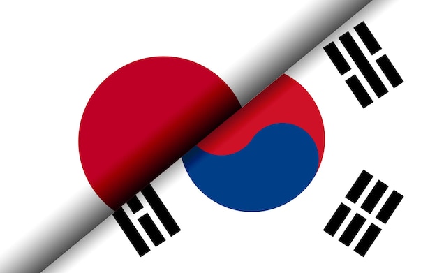 Bandiere del Giappone e della Corea del Sud divise in diagonale