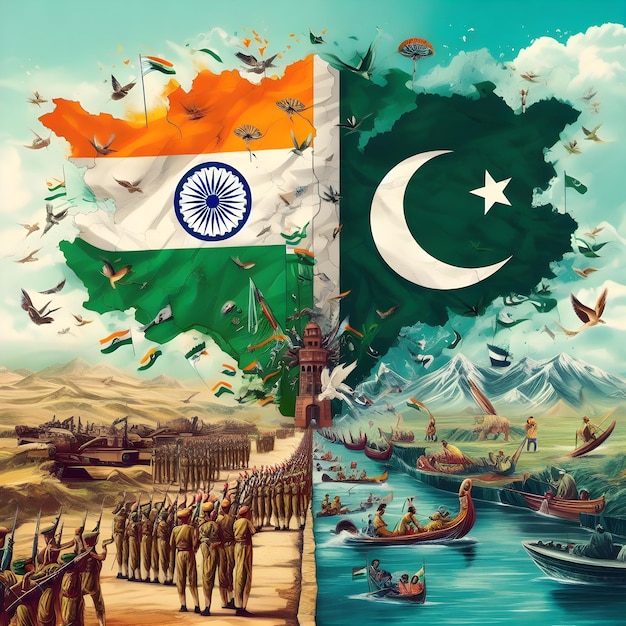 Bandiere del Pakistan e dell'India