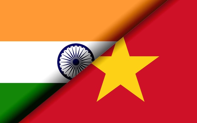 Bandiere dell'India e del Vietnam divise diagonalmente