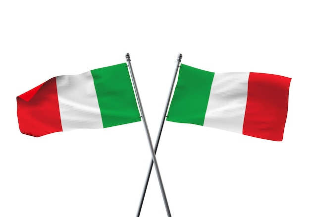 Bandiere dell'Italia incrociate isolate su uno sfondo bianco d rendering