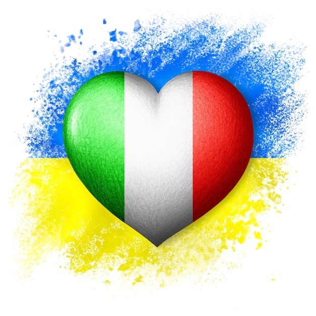 Bandiere dell'Ucraina e dell'Italia Colore del cuore della bandiera o