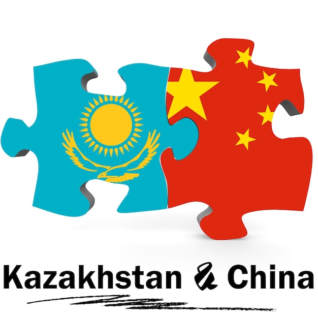 Bandiere della Cina e del Kazakistan nel puzzle