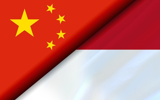 Bandiere della Cina e dell'Indonesia divise in diagonale