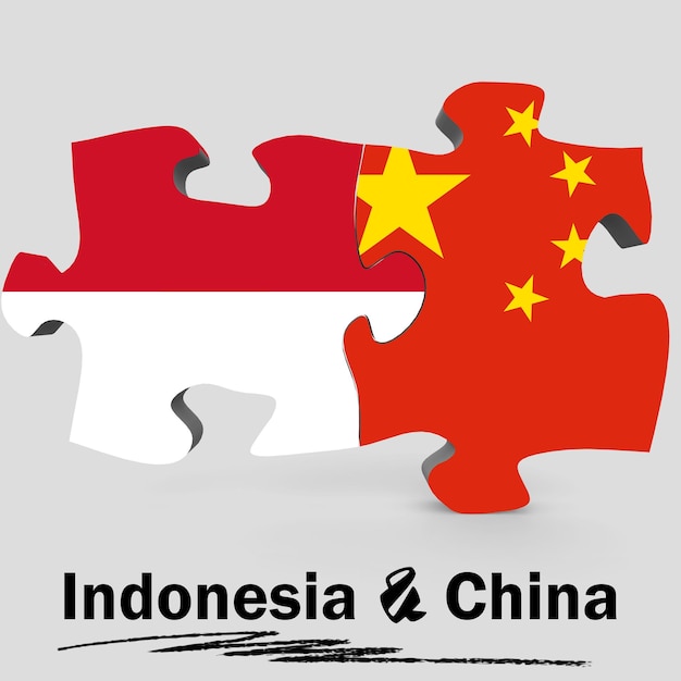 Bandiere della Cina e dell'Indonesia nel puzzle