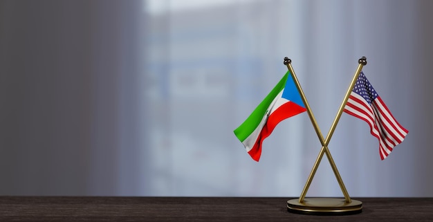 Bandiere della Guinea Equatoriale e degli Stati Uniti sul tavolo Negoziazione