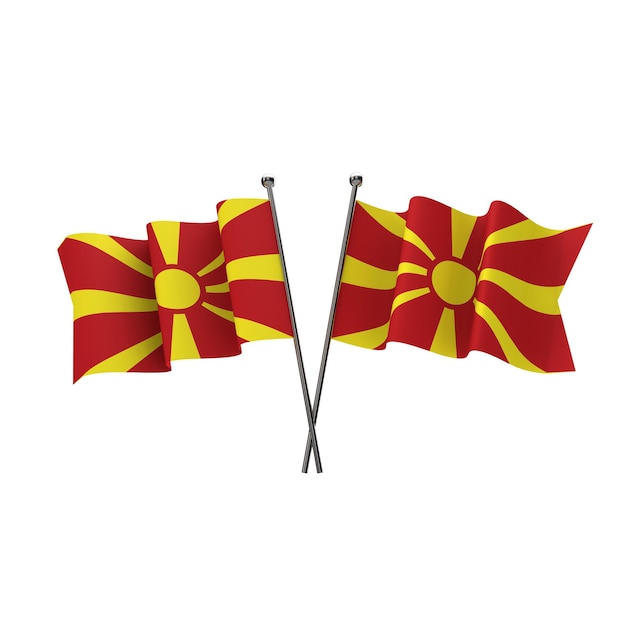 Bandiere della Macedonia incrociate isolate su sfondo bianco Rendering 3D