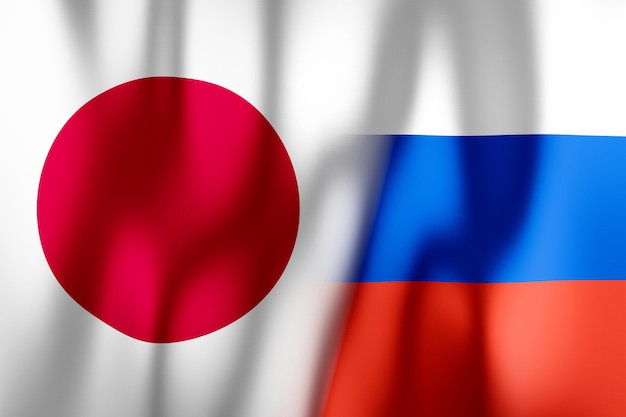 Bandiere di Giappone e Russia illustrazione 3D
