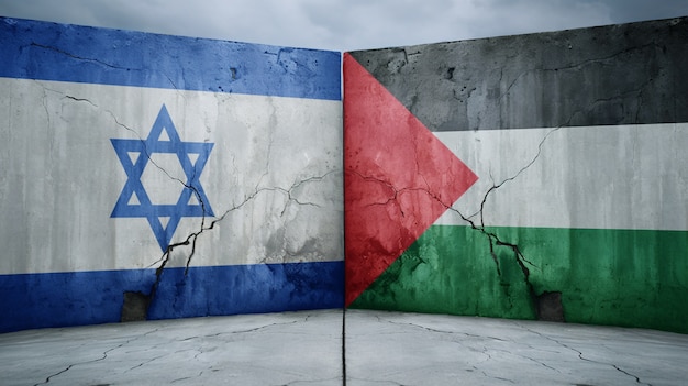 Bandiere di Israele e Palestina sui muri