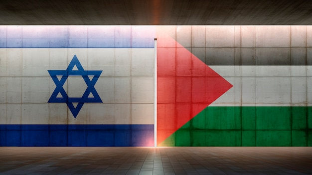 Bandiere di Israele e Palestina sui muri