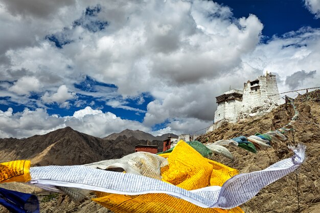 Bandiere di preghiera di Leh Gompa e Lungta, Ladakh