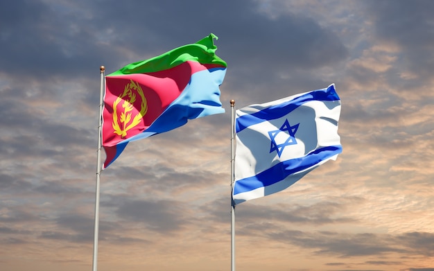 bandiere di stato di Israele ed Eritrea insieme sullo sfondo del cielo