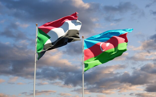 bandiere di stato nazionali del Sudan e dell'Azerbaigian insieme